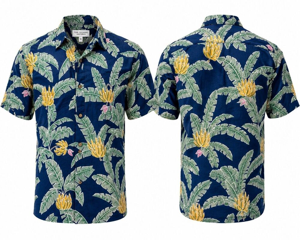 Tropical Hawaiian Banana Leaf Floral Shirt Tori Richard Uniforms Men's M